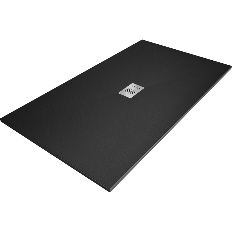 Mexen Hugo SMC 170 x 100 cm téglalap alakú zuhanytálca, fekete, inox fedéllel - 42701017-X