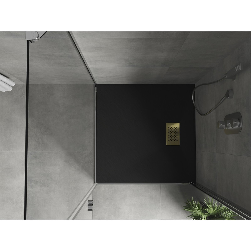 Mexen Hugo SMC négyzet alakú zuhanytálca 90 x 90 cm, fekete, arany fedél - 42709090-G