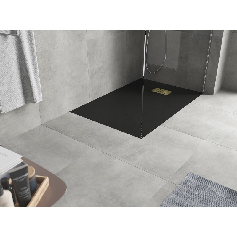 Mexen Hugo téglalap alakú SMC zuhanytálca 90 x 70 cm, fekete, arany fedéllel - 42707090-G