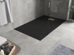 Mexen Hugo téglalap alakú SMC zuhanytálca 140 x 70 cm, fekete, arany borítás - 42707014-G