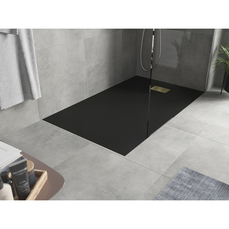 Mexen Hugo bază de duș dreptunghiulară SMC 160 x 70 cm, negru, capac de scurgere auriu - 42707016-G