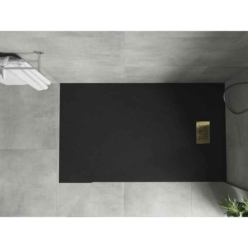 Mexen Hugo brodzik dreptunghiular SMC 150 x 70 cm, negru, mascator auriu - 42707015-G