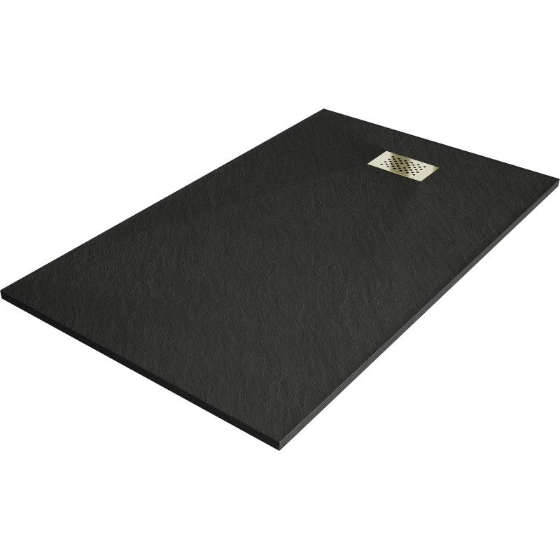 Mexen Hugo SMC 140 x 80 cm-es téglalap alakú zuhanytálca, fekete, arany maszk - 42708014-G