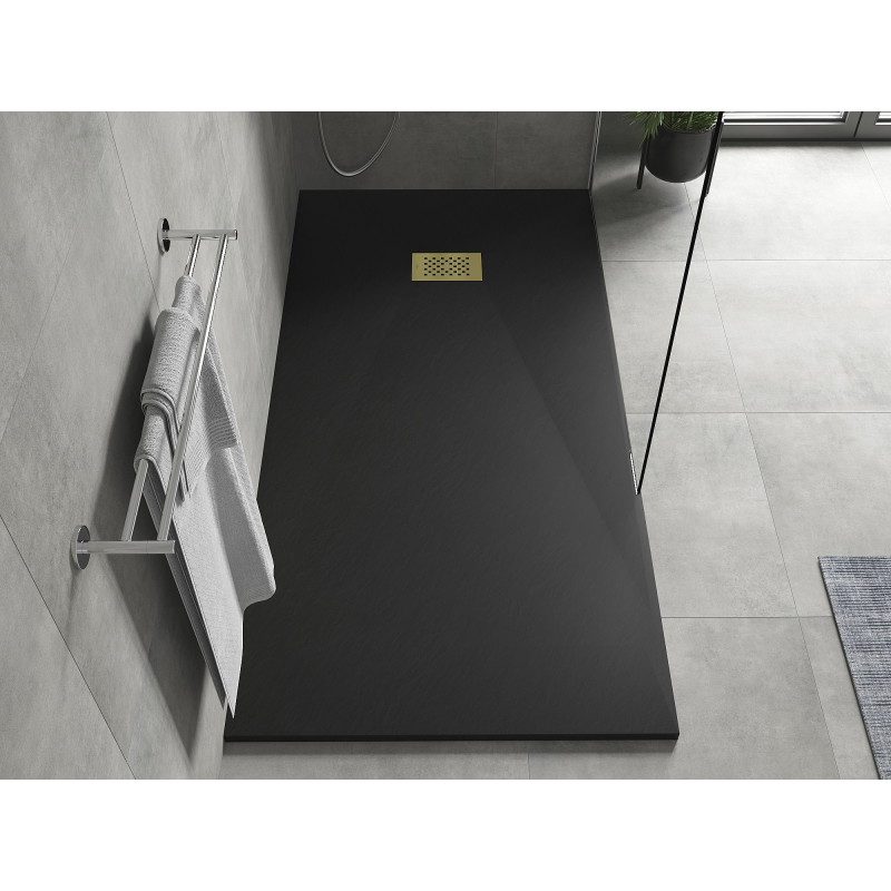 Mexen Hugo téglalap alakú SMC zuhanytálca 180 x 80 cm, fekete, arany fedőlap - 42708018-G