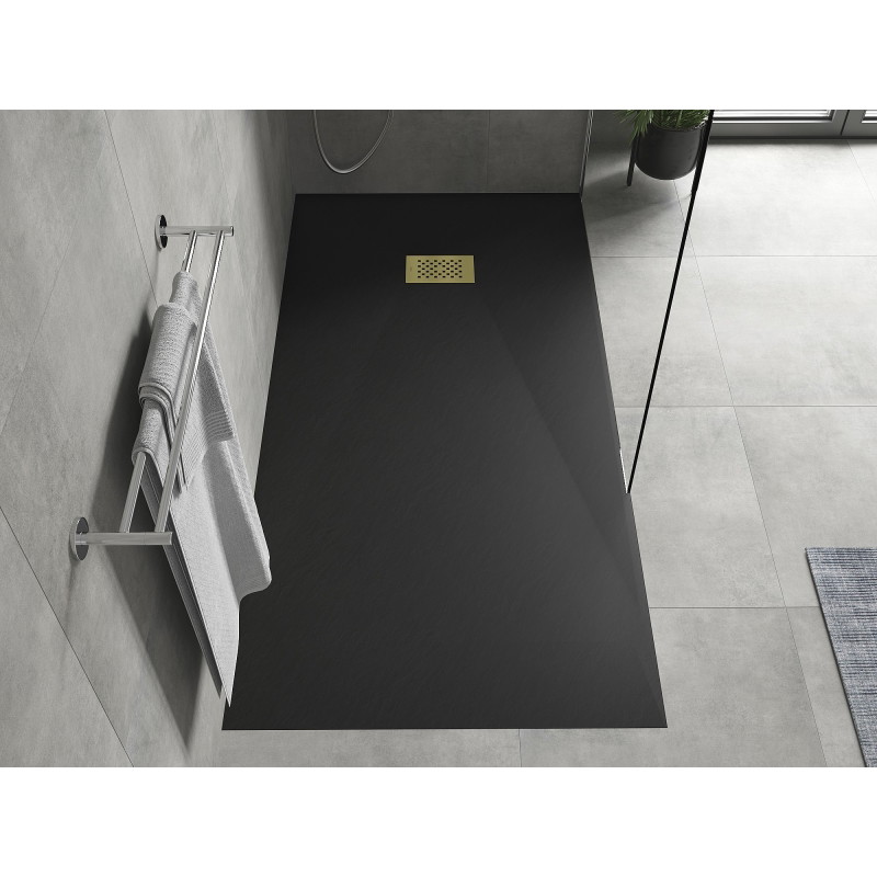 Mexen Hugo téglalap alakú SMC zuhanytálca 170 x 80 cm, fekete, arany takaróelem - 42708017-G