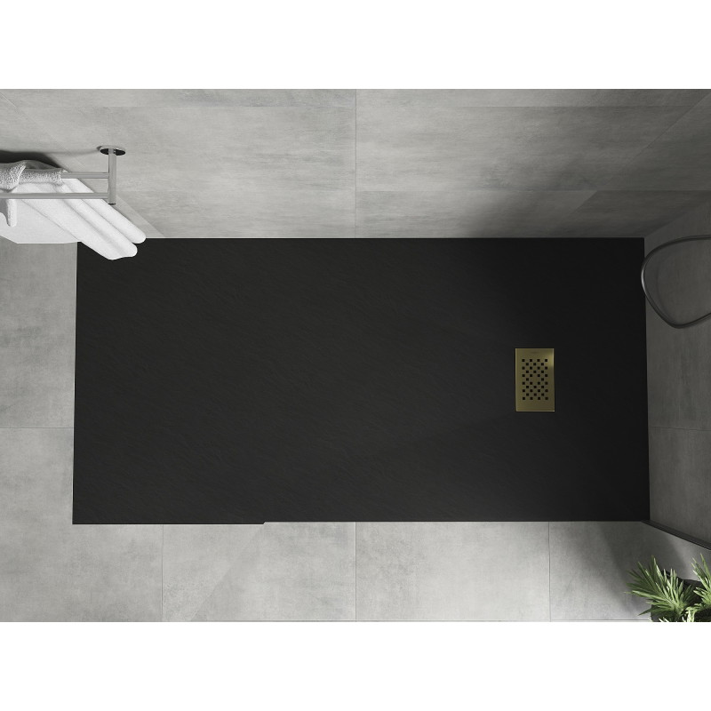 Mexen Hugo téglalap alakú SMC zuhanytálca 180 x 80 cm, fekete, arany fedőlap - 42708018-G