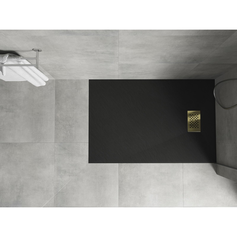 Mexen Hugo hosszúkás zuhanytálca SMC 100 x 90 cm, fekete, arany fedőlap - 42709010-G