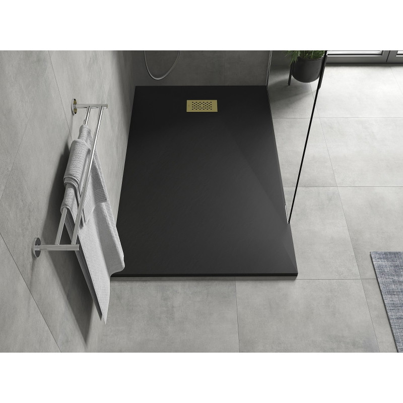 Mexen Hugo téglalap alakú SMC zuhanytálca 150 x 90 cm, fekete, arany fedőelem - 42709015-G