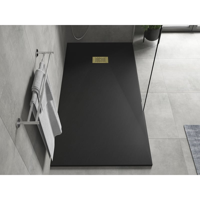 Mexen Hugo téglalap alakú SMC zuhanytálca 180 x 90 cm, fekete, arany takarólap - 42709018-G