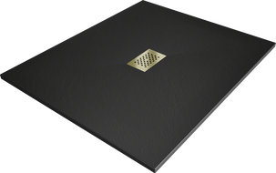 Mexen Hugo téglalap alakú SMC zuhanytálca 140 x 100 cm, fekete, arany takaró - 42701014-G