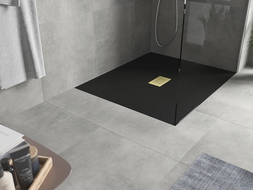 Mexen Hugo téglalap alakú SMC zuhanytálca 140 x 100 cm, fekete, arany takaró - 42701014-G
