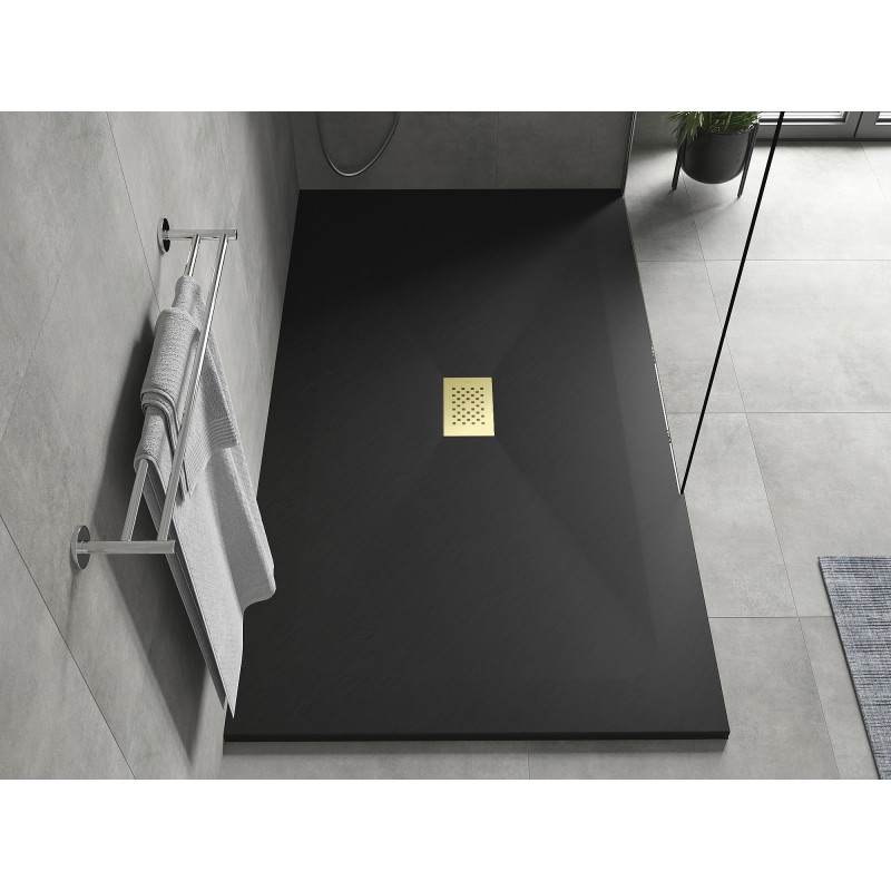 Mexen Hugo téglalap alakú zuhanytálca SMC 180 x 100 cm, fekete, arany takaróelem - 42701018-G