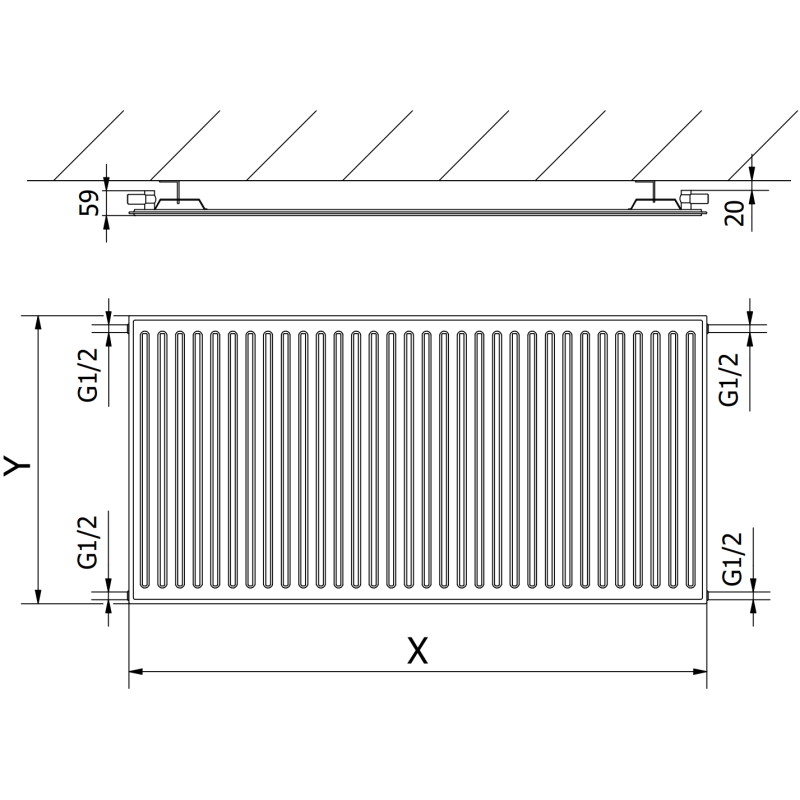Mexen CH10 Igienă radiator placa 600 x 500 mm, racord lateral, 312 W, negru - W410H-060-050-70