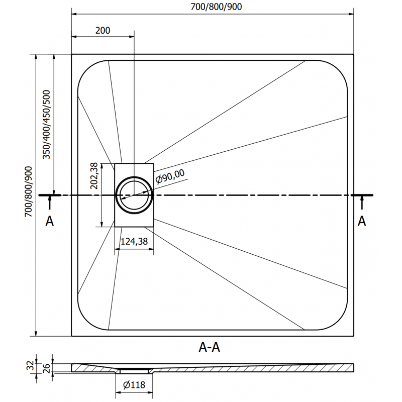 Mexen Hugo négyzet alakú SMC zuhanytálca 90 x 90 cm, fekete, fekete fedél - 42709090-B
