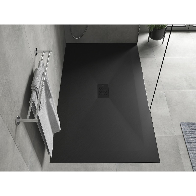 Mexen Hugo téglalap alakú SMC zuhanytálca 180 x 100 cm, fekete, fekete takaró - 42701018-B