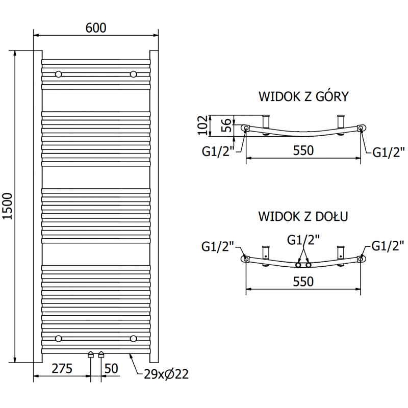 Mexen Ares calorifer electric 1500 x 600 mm, 600 W, auriu - W102-1500-600-2600-50