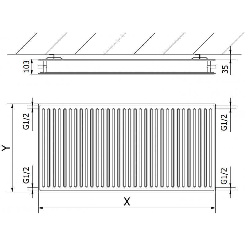 Mexen CH20, radiator igienic cu placă 600 x 700 mm, racord lateral, 769 W, negru - W420H-060-070-70