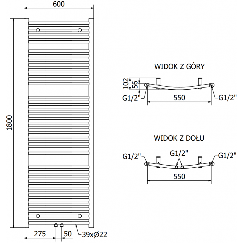 Mexen Ares elektromos fűtőtest 1800 x 600 mm, 1200 W, fekete - W102-1800-600-6120-70