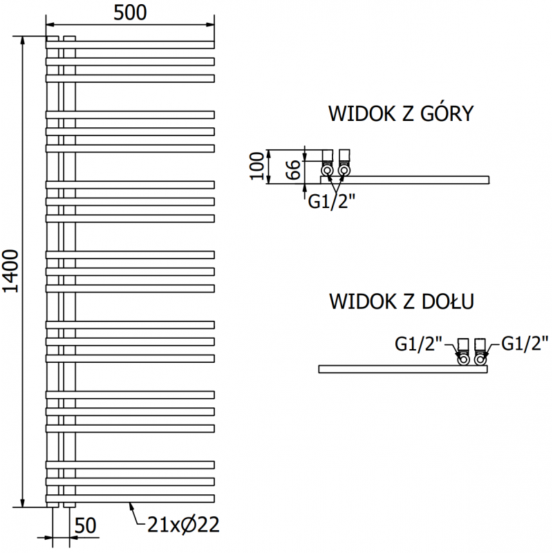 Mexen Neptun radiator electric 1400 x 500 mm, 600 W, negru - W101-1400-500-2600-70