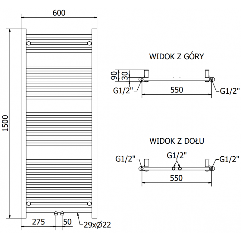 Mexen Mars radiator electric 1500 x 600 mm, 600 W, crom - W110-1500-600-2600-01