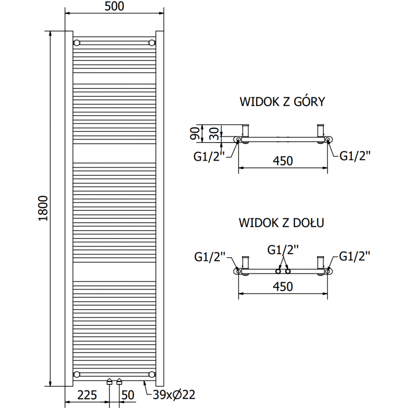Mexen Mars elektromos radiátor 1800 x 500 mm, 900 W, fekete - W110-1800-500-6900-70