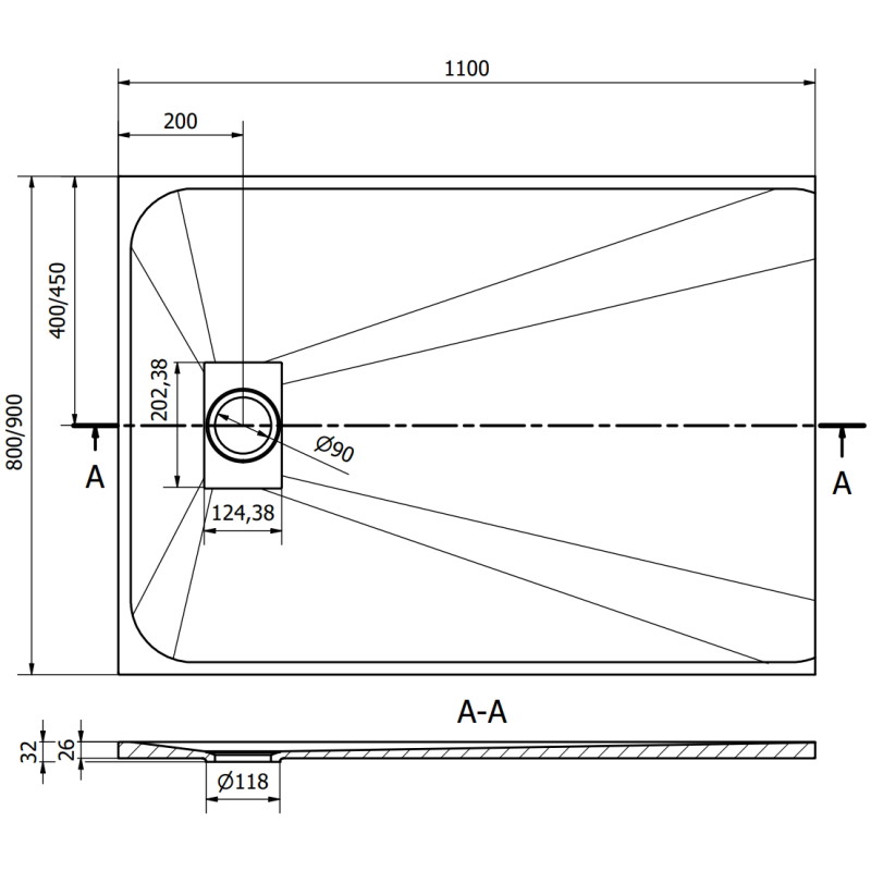 Mexen Hugo téglalap alakú SMC zuhanytálca 110 x 90 cm, fekete, arany fedél - 42709011-G