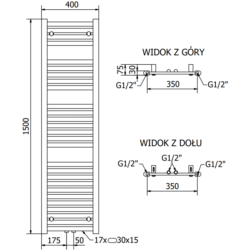 Mexen Hades radiator electric 1500 x 400 mm, 600 W, negru - W104-1500-400-2600-70