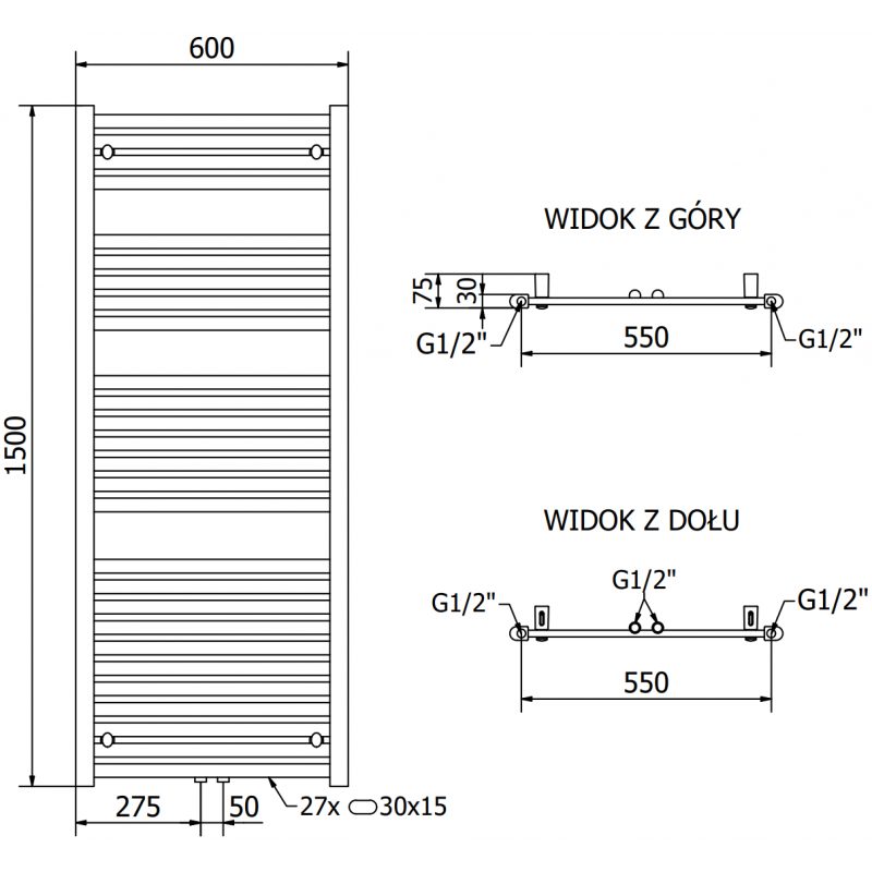 Mexen Hades elektromos radiátor 1500 x 600 mm, 900 W, fekete - W104-1500-600-2900-70