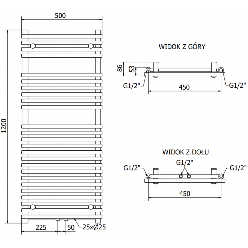 Mexen Sol elektromos fűtőtest 1200 x 500 mm, 600 W, fekete - W125-1200-500-2600-70