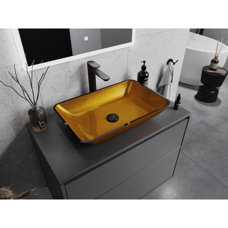 Mexen Megan lavoar din sticlă montat pe blat 56 x 36 cm, auriu - 24135650