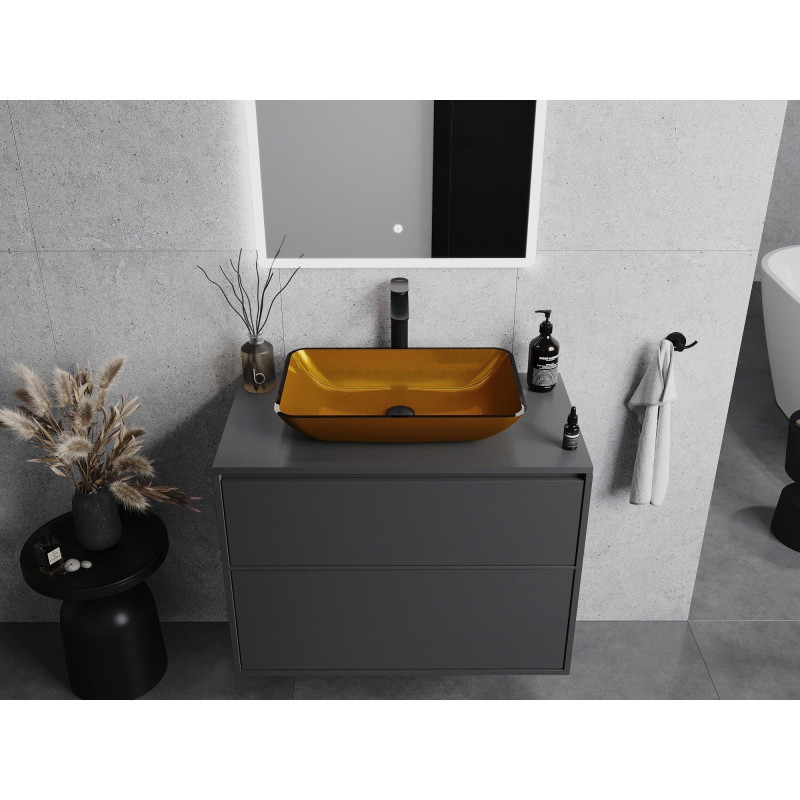 Mexen Megan lavoar din sticlă montat pe blat 56 x 36 cm, auriu - 24135650