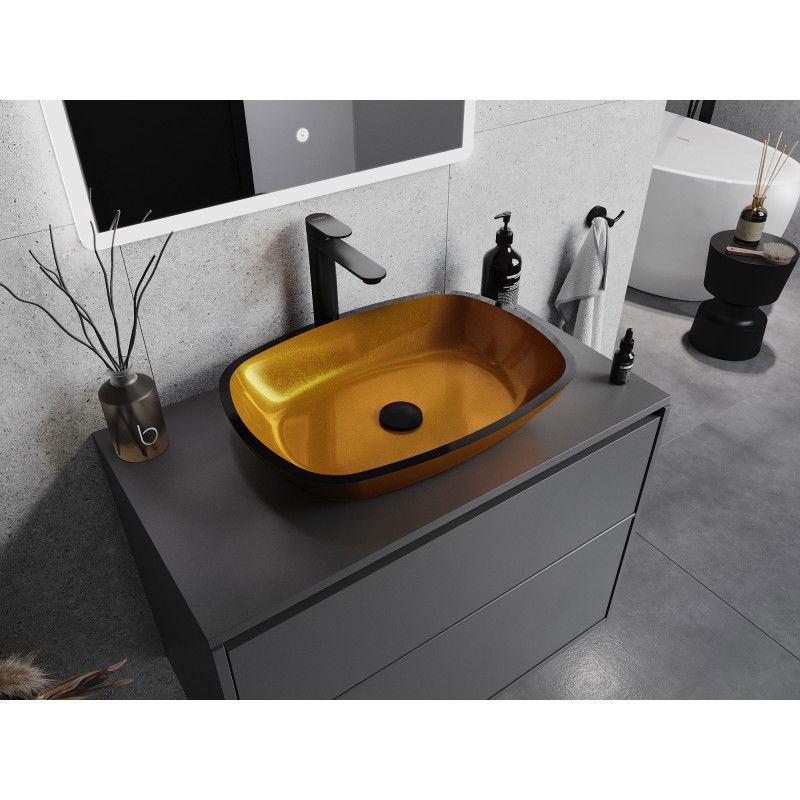 Mexen Araks chiuvetă de blat din sticlă 54 x 39 cm, aurie - 24155450