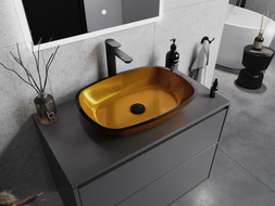 Mexen Araks chiuvetă de sticlă pe blat 54 x 39 cm, aurie - 24155450