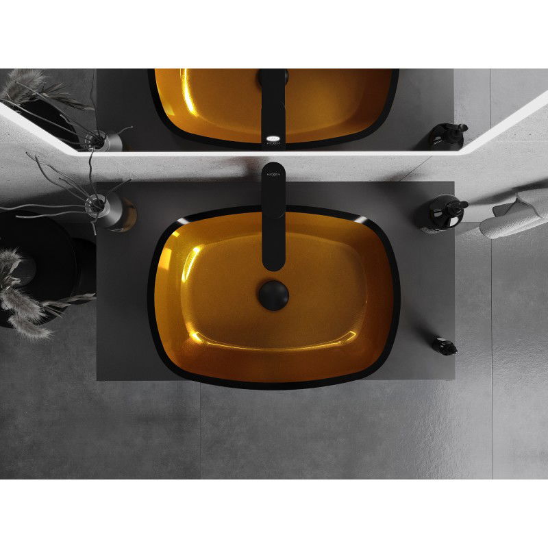 Mexen Araks chiuvetă de blat din sticlă 54 x 39 cm, aurie - 24155450
