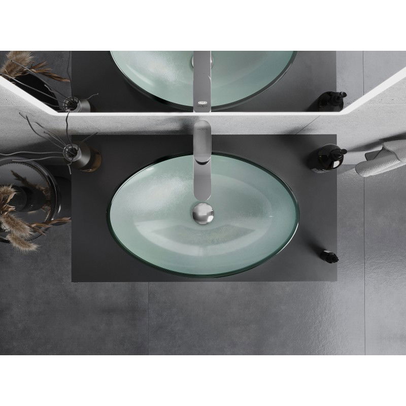 Mexen Sonia chiuvetă de sticlă montată pe blat 54 x 37 cm, argintie - 24145411