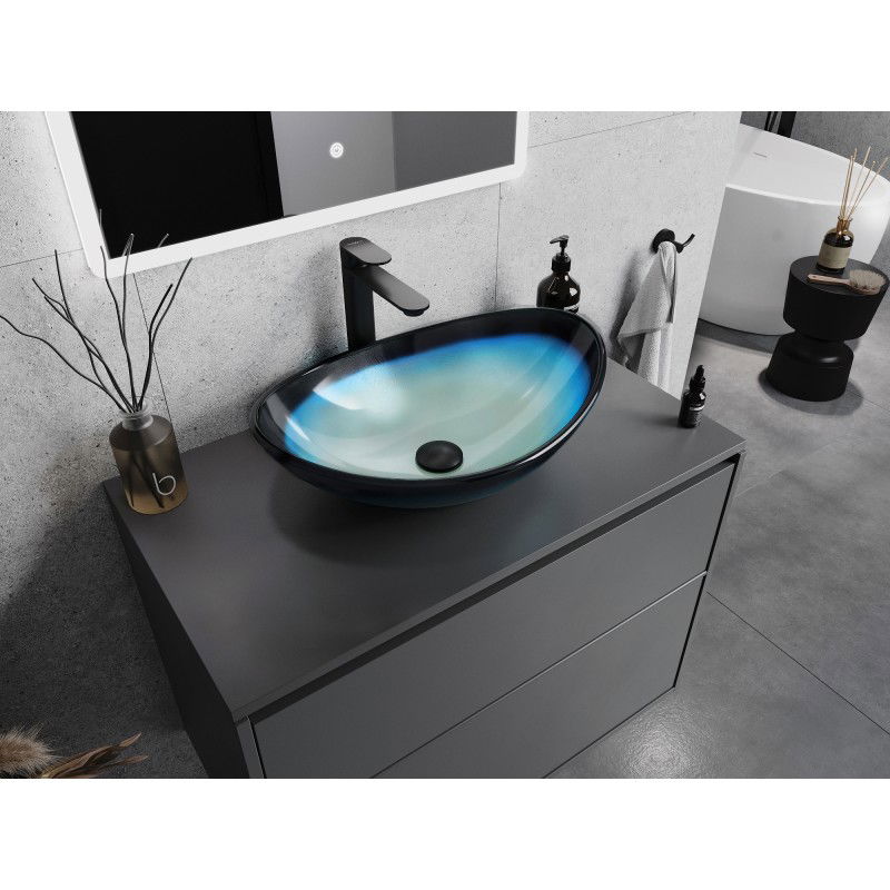 Mexen Sonia üveg fali mosdókagyló 54 x 37 cm, kék - 24145447