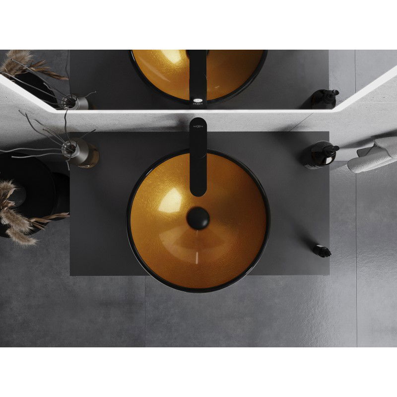 Mexen Mira üveg asztali mosdókagyló 42 x 42 cm, arany - 24124250