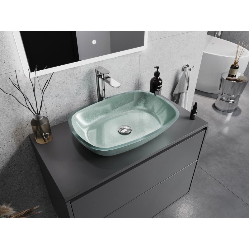 Mexen Araks 54 x 39 cm-es, ezüst színű üveg pultra szerelhető mosdókagyló - 24155411