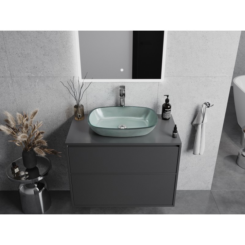 Mexen Araks lavoar de sticlă montat pe blat 54 x 39 cm, argintiu - 24155411