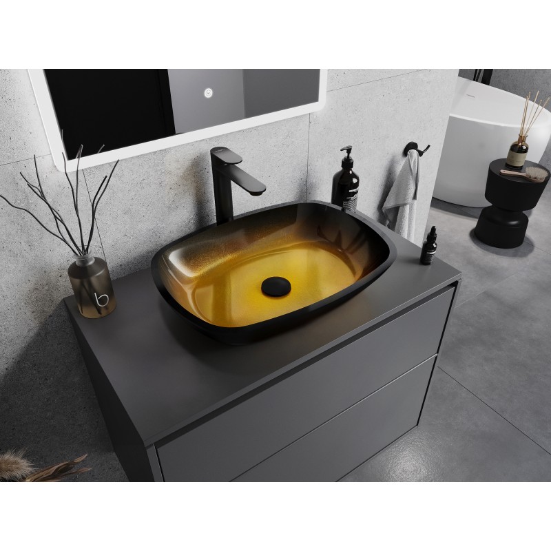 Mexen Araks tálalható üvegből készült mosdó 54 x 39 cm, sötét arany - 24155451