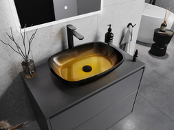 Mexen Araks sticlă chiuvetă pe blat 54 x 39 cm, Auriu închis - 24155451