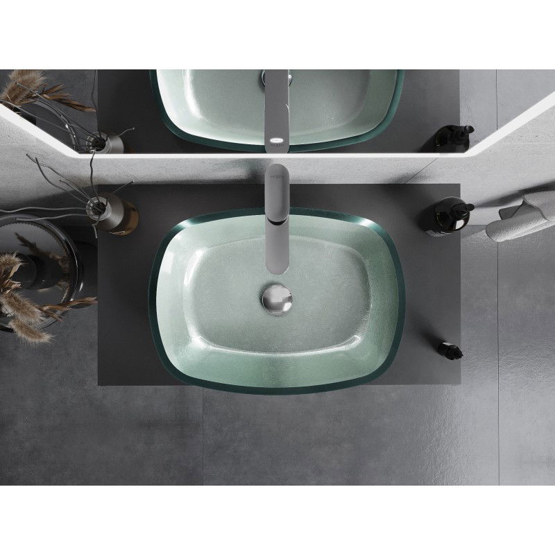 Mexen Araks chiuvetă din sticlă montată pe blat 54 x 39 cm, argintie - 24155411