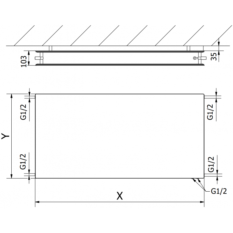 Mexen CVHF20 Hygiene Flat lemezradiátor 400 x 1200 mm, alsó csatlakozás, 863 W, fekete - W620HF-040-120-70