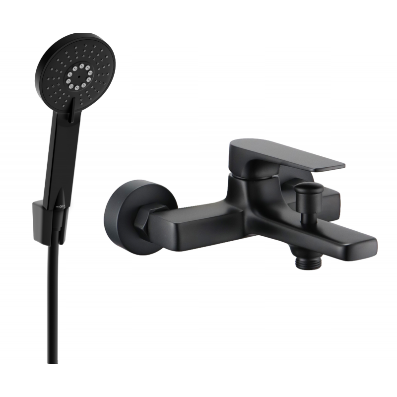 Mexen Lynx R40 fürdőkádtöltő csaptelep zuhanykészlettel, fekete - 74593R40-70