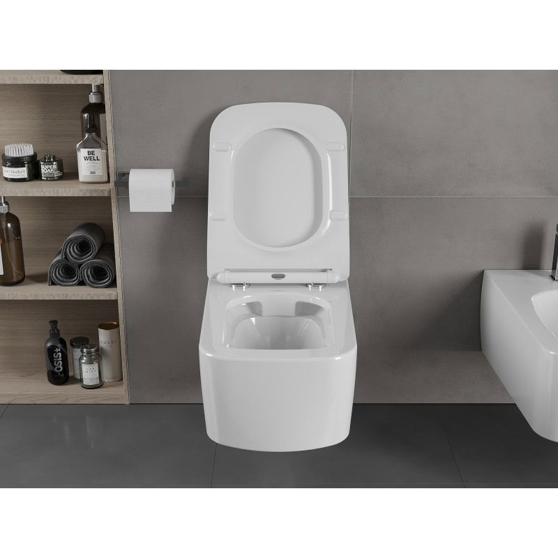 Mexen York Rimless WC csésze slim lassan záródó duroplast ülőkével, fényes fehér - 30114000
