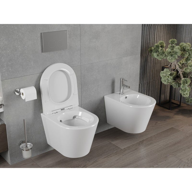 Mexen Rico Rimless WC csésze lassan záródó, ultravékony duroplast ülőkével, fényes fehér - 30720400