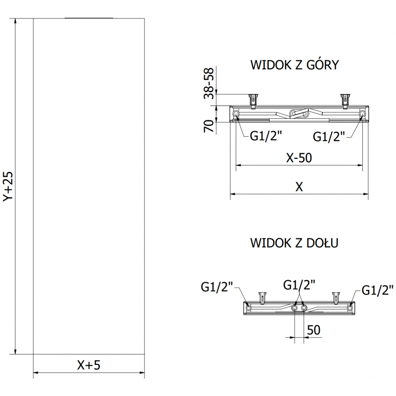 Mexen Flat VS20S lapos radiátor 2000 x 300 mm, alsó középső csatlakozás, 709 W, antracit - W6VS20S-200-030-66