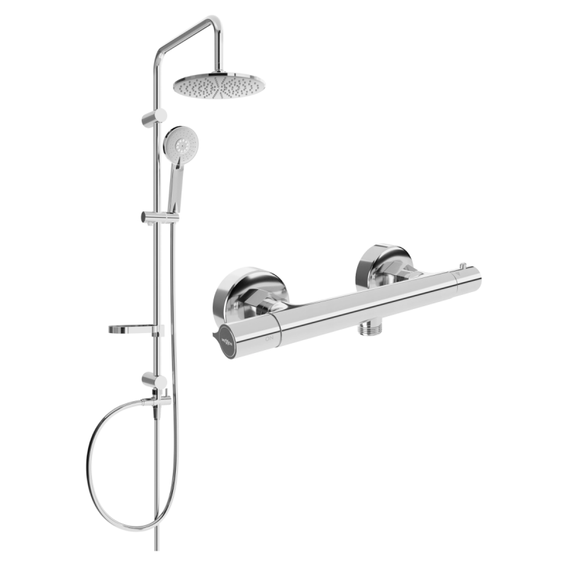 Mexen Slim Carl set de duș pe perete cu duș de ploaie și baterie de duș termostatică, crom - 77105240-00