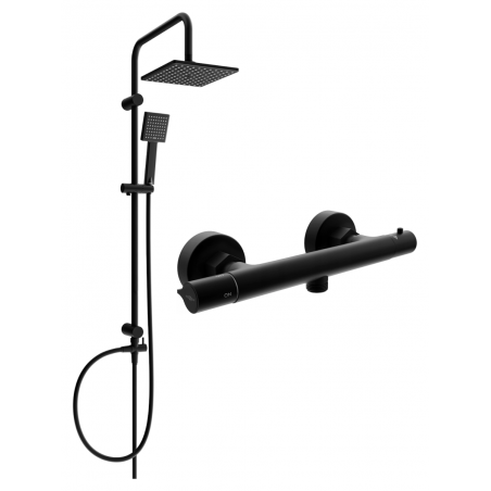Mexen Slim Tord set de duș montat pe perete cu duș fix și baterie de duș termostatică, negru - 77105200-70