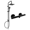 Mexen Tord set de duș cu pară de tip ploaie și baterie de duș termostatică Slim, Neagră - 77105200-70